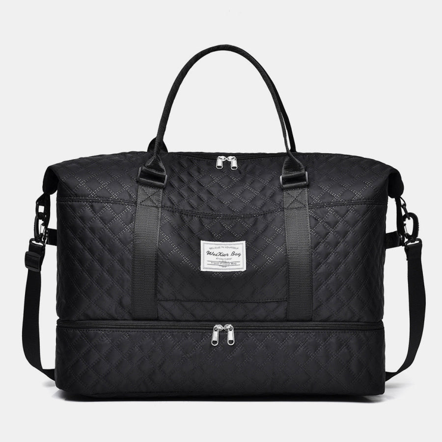 Diamond Grid Oxford Cloth Oversize Travel Bag Black / One Size Apparel and Accessories