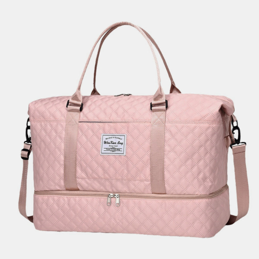 Diamond Grid Oxford Cloth Oversize Travel Bag Blush Pink / One Size Apparel and Accessories