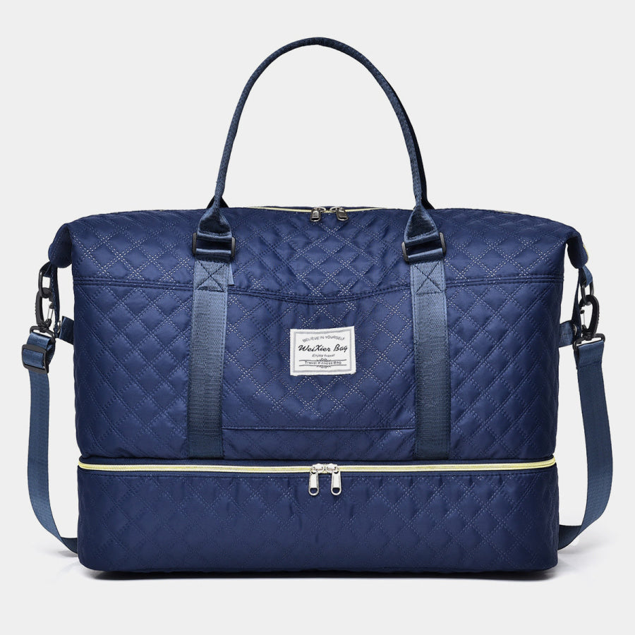 Diamond Grid Oxford Cloth Oversize Travel Bag Dark Blue / One Size Apparel and Accessories