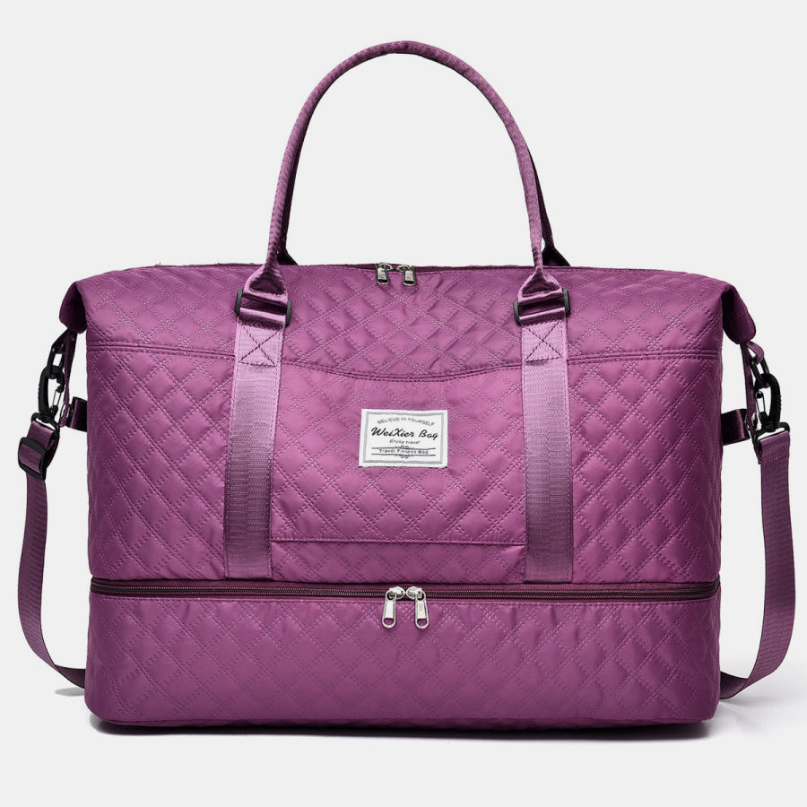 Diamond Grid Oxford Cloth Oversize Travel Bag Deep Purple / One Size Apparel and Accessories