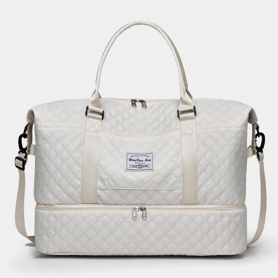 Diamond Grid Oxford Cloth Oversize Travel Bag White / One Size Apparel and Accessories