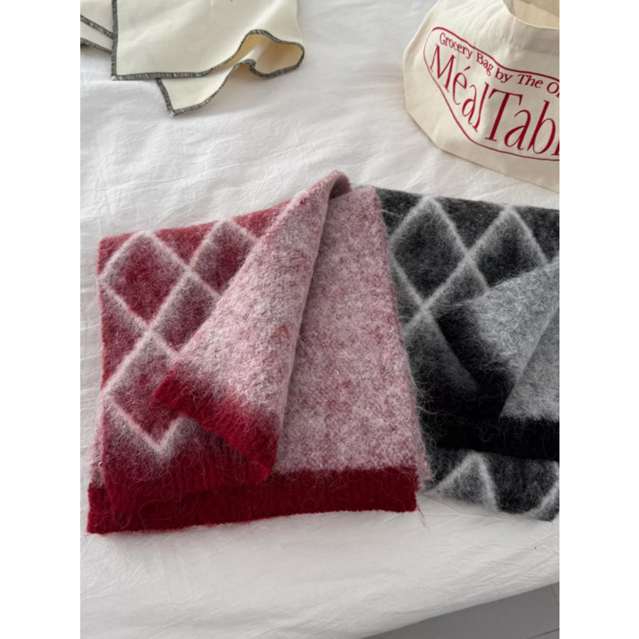 Diamond Pattern Fuzzy Knit Scarf Apparel and Accessories