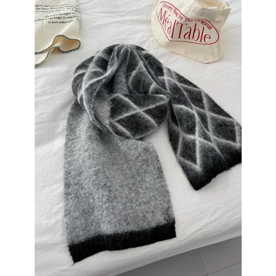 Diamond Pattern Fuzzy Knit Scarf Apparel and Accessories