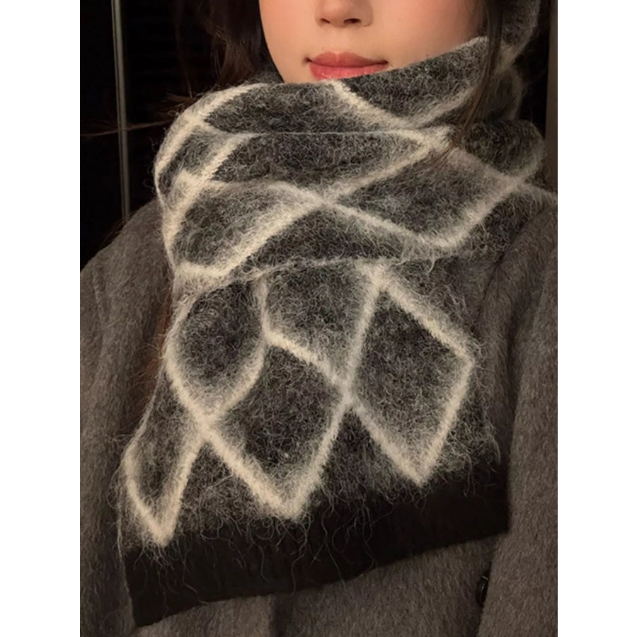 Diamond Pattern Fuzzy Knit Scarf Apparel and Accessories