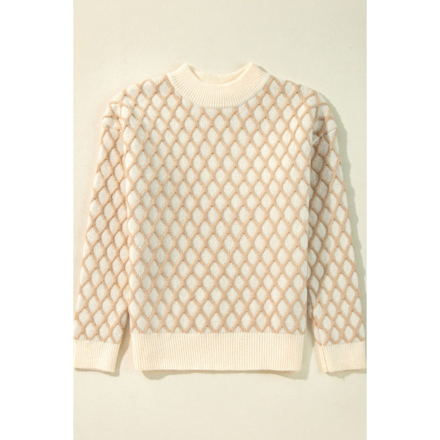 Diamond Pattern Mock Neck Long Sleeve Sweater Apparel and Accessories