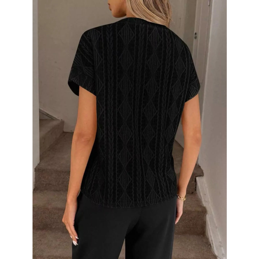 Diamond Pattern Round Neck Top Apparel and Accessories
