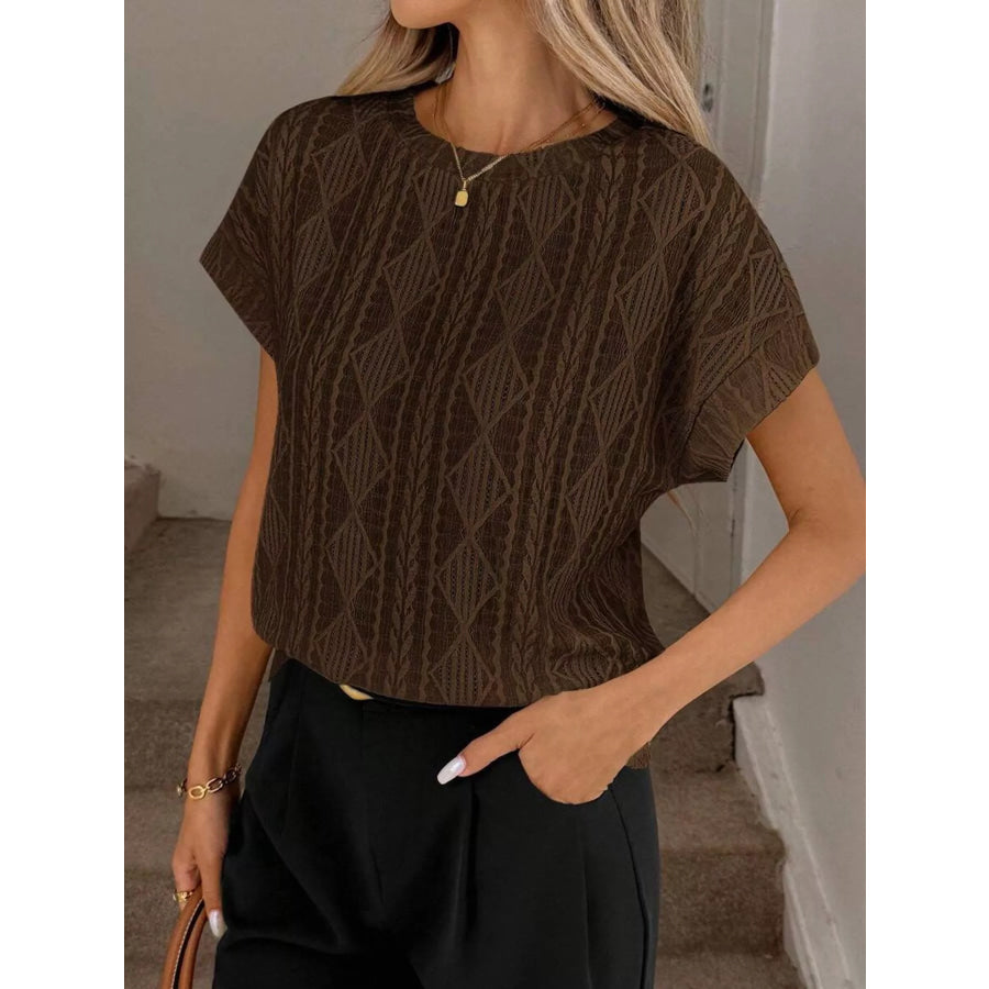 Diamond Pattern Round Neck Top Apparel and Accessories