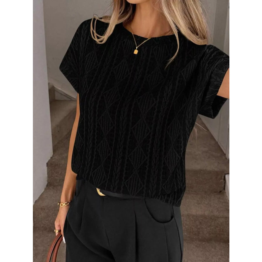Diamond Pattern Round Neck Top Apparel and Accessories