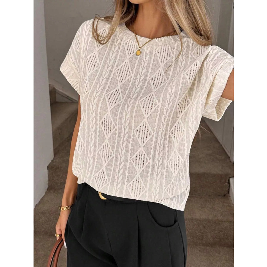 Diamond Pattern Round Neck Top Apparel and Accessories