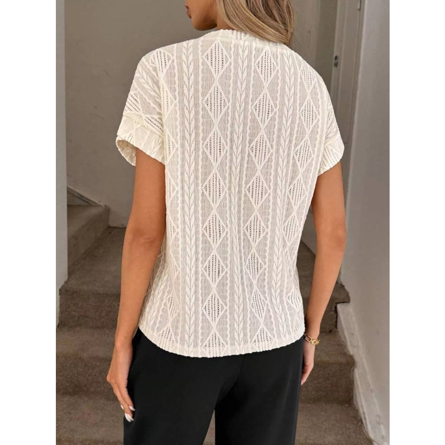 Diamond Pattern Round Neck Top Apparel and Accessories