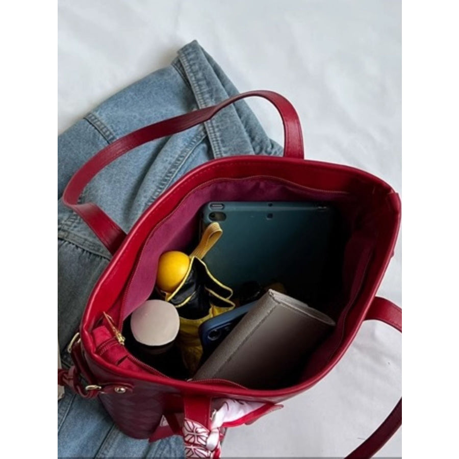 Diamond Pattern Tote Handbag Scarlet / One Size Apparel and Accessories
