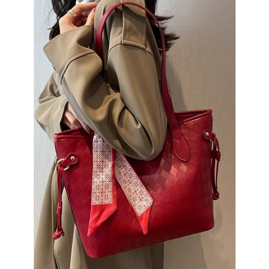 Diamond Pattern Tote Handbag Scarlet / One Size Apparel and Accessories