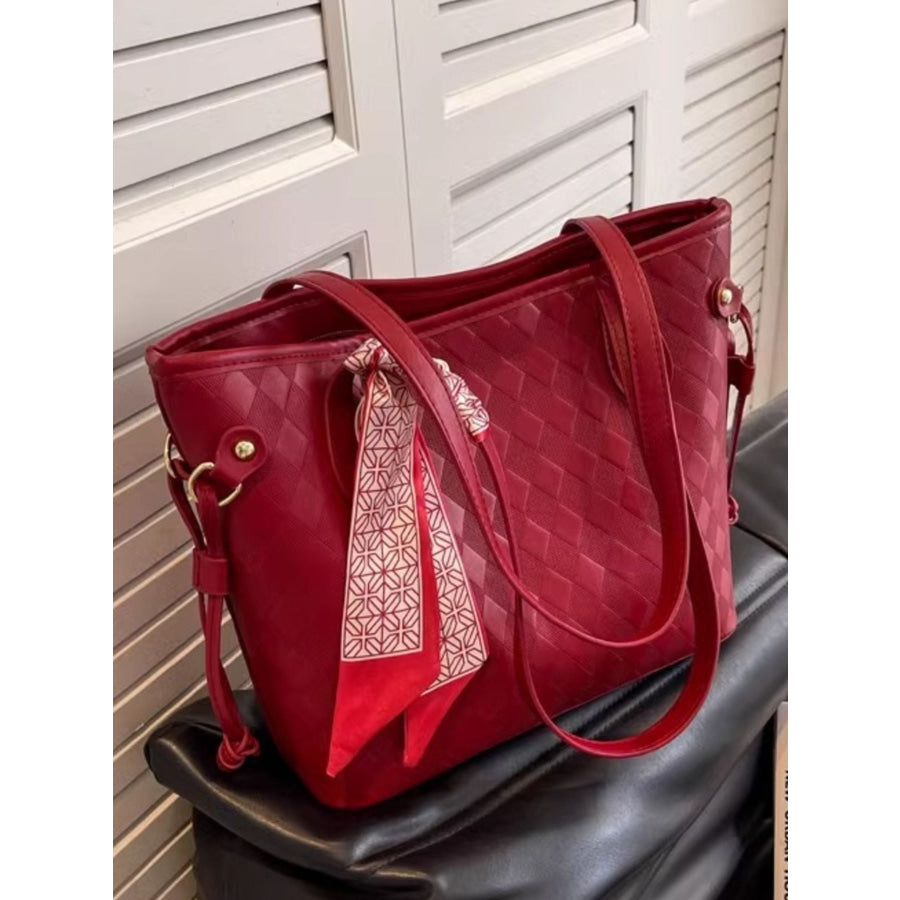 Diamond Pattern Tote Handbag Scarlet / One Size Apparel and Accessories