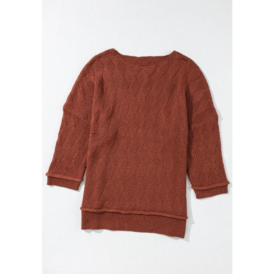 Diamond Round Neck Dropped Shoulder Sweater Apparel and Accessories