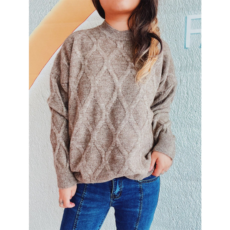 Diamond Round Neck Long Sleeve Sweater Apparel and Accessories