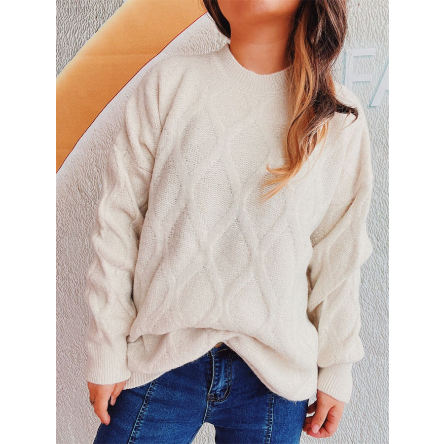 Diamond Round Neck Long Sleeve Sweater Apparel and Accessories