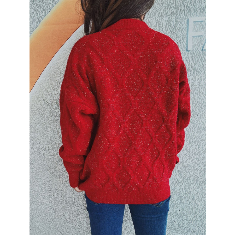 Diamond Round Neck Long Sleeve Sweater Apparel and Accessories