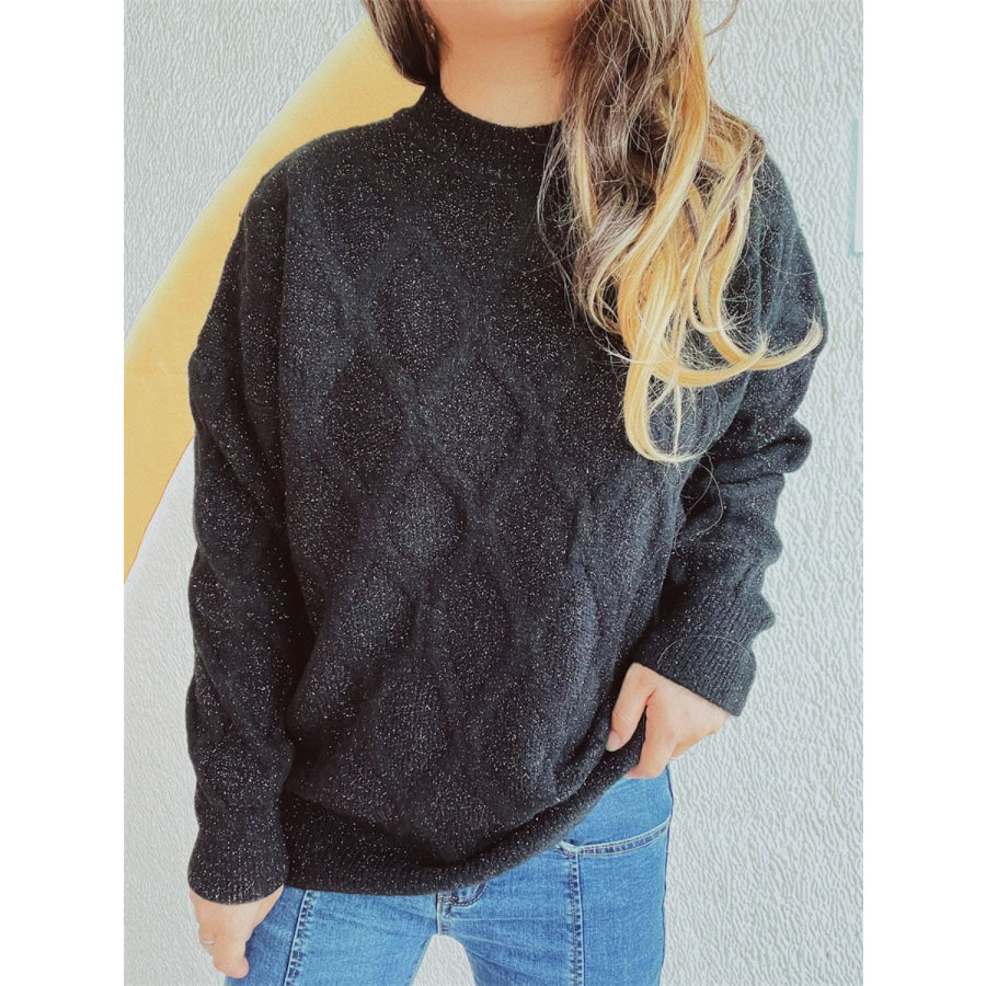 Diamond Round Neck Long Sleeve Sweater Apparel and Accessories