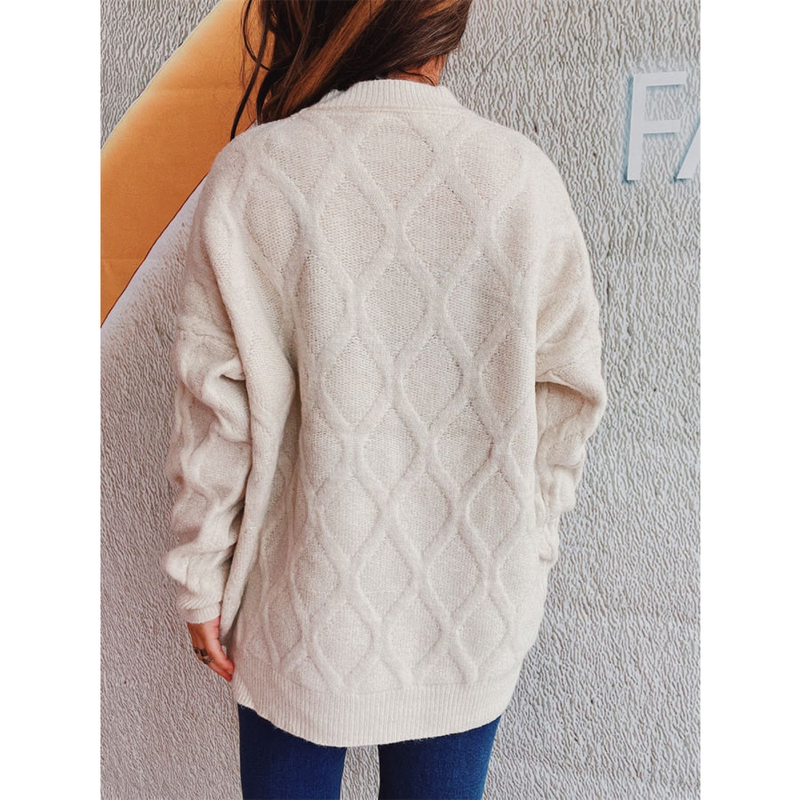 Diamond Round Neck Long Sleeve Sweater Apparel and Accessories