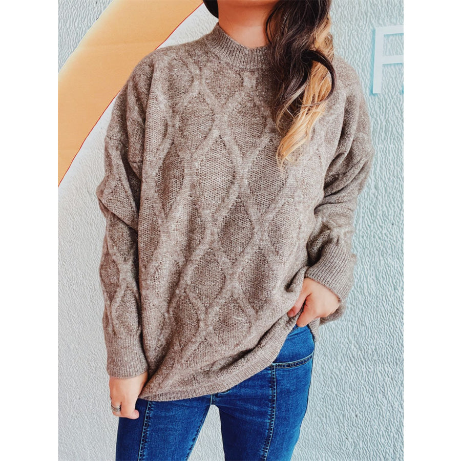 Diamond Round Neck Long Sleeve Sweater Apparel and Accessories