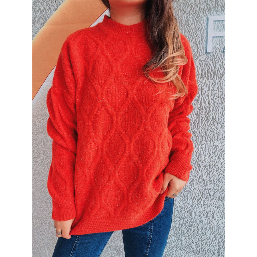 Diamond Round Neck Long Sleeve Sweater Apparel and Accessories