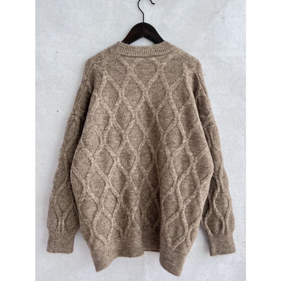 Diamond Round Neck Long Sleeve Sweater Apparel and Accessories