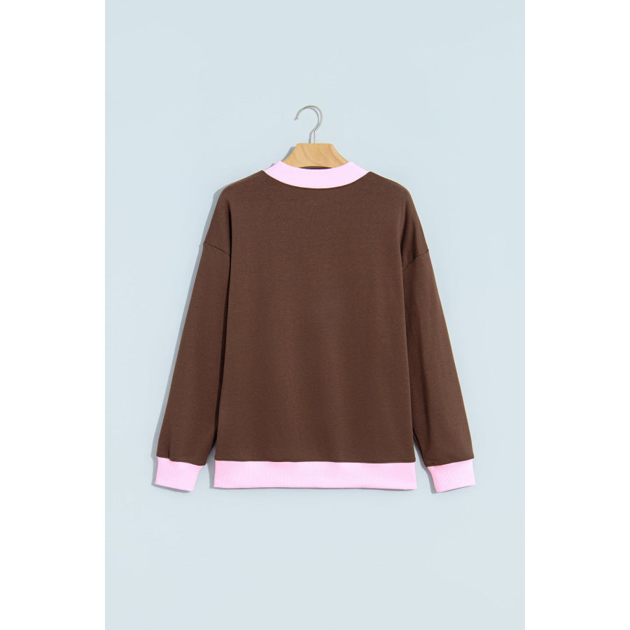 Dirty blue Colorblock Trim Crewneck Long Sleeve Pullover Sweatshirt Tops/Sweatshirts & Hoodies