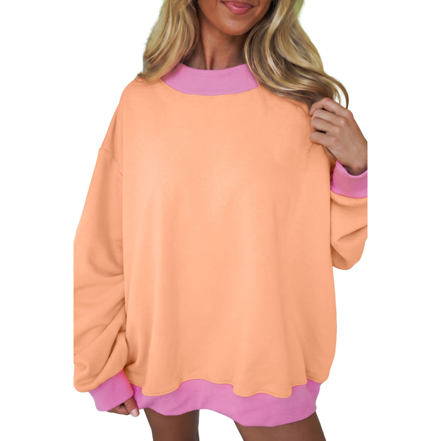Dirty blue Colorblock Trim Crewneck Long Sleeve Pullover Sweatshirt Tops/Sweatshirts & Hoodies