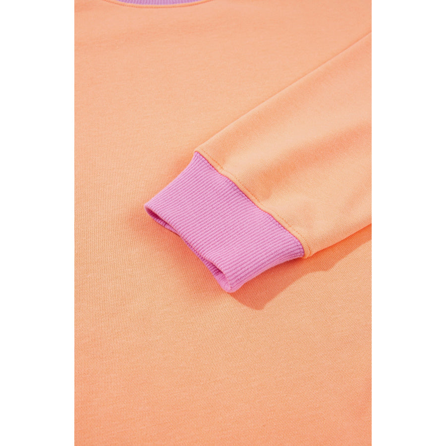 Dirty blue Colorblock Trim Crewneck Long Sleeve Pullover Sweatshirt Tops/Sweatshirts & Hoodies