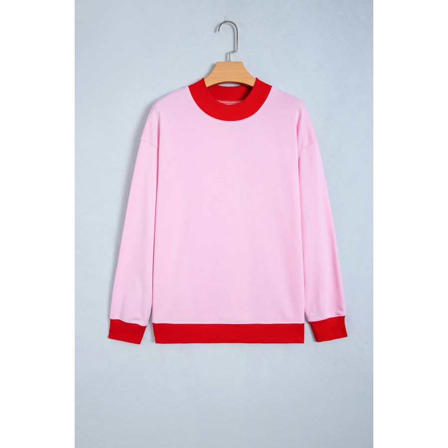 Dirty blue Colorblock Trim Crewneck Long Sleeve Pullover Sweatshirt Tops/Sweatshirts & Hoodies