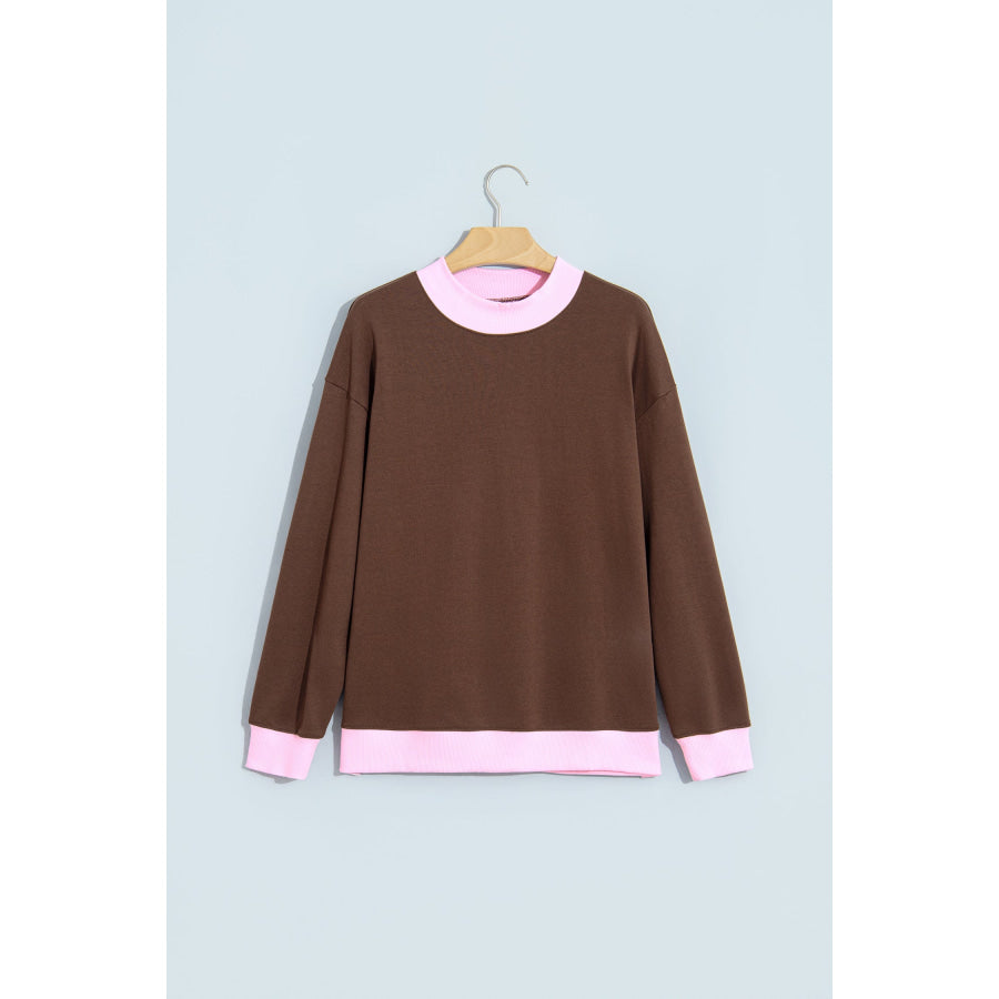 Dirty blue Colorblock Trim Crewneck Long Sleeve Pullover Sweatshirt Tops/Sweatshirts & Hoodies