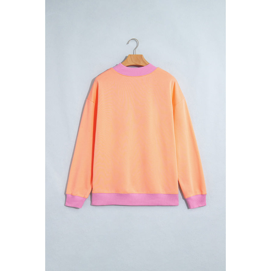 Dirty blue Colorblock Trim Crewneck Long Sleeve Pullover Sweatshirt Tops/Sweatshirts & Hoodies