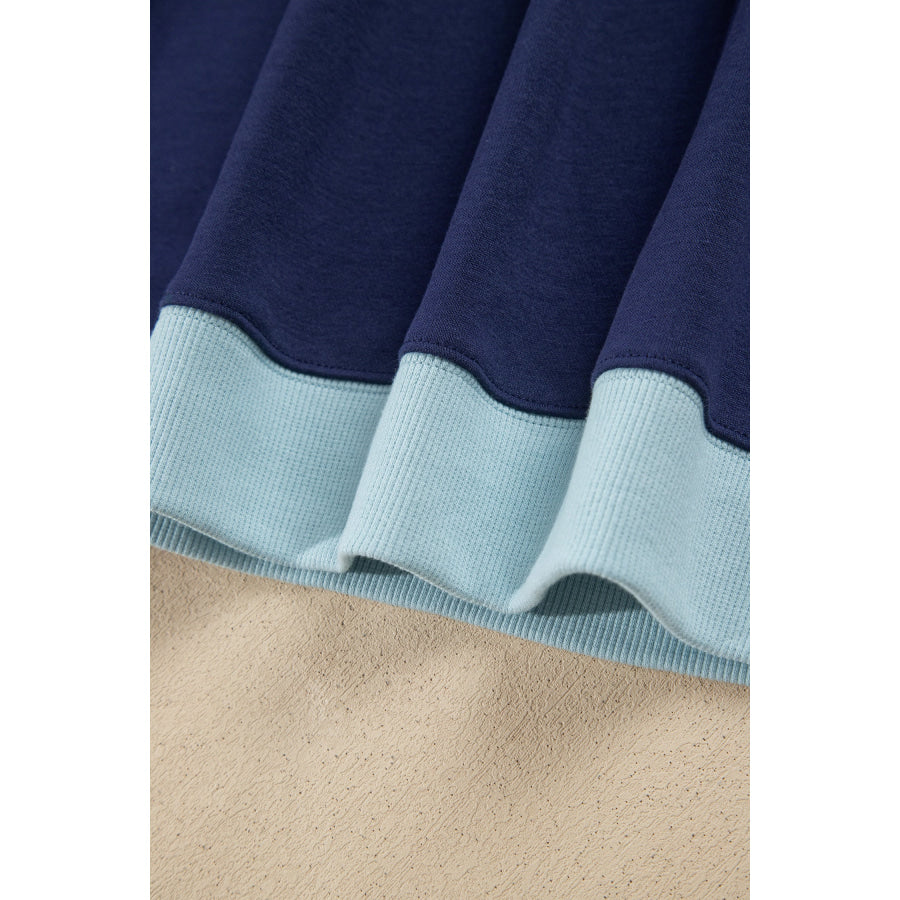Dirty blue Colorblock Trim Crewneck Long Sleeve Pullover Sweatshirt Tops/Sweatshirts & Hoodies