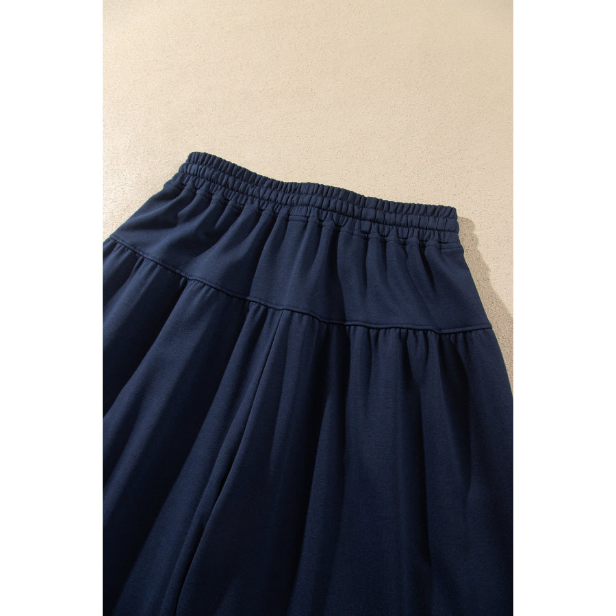 Dirty blue Elastic Waist Drawstring Wide Leg Full Length Pants Bottoms/Pants & Culotte