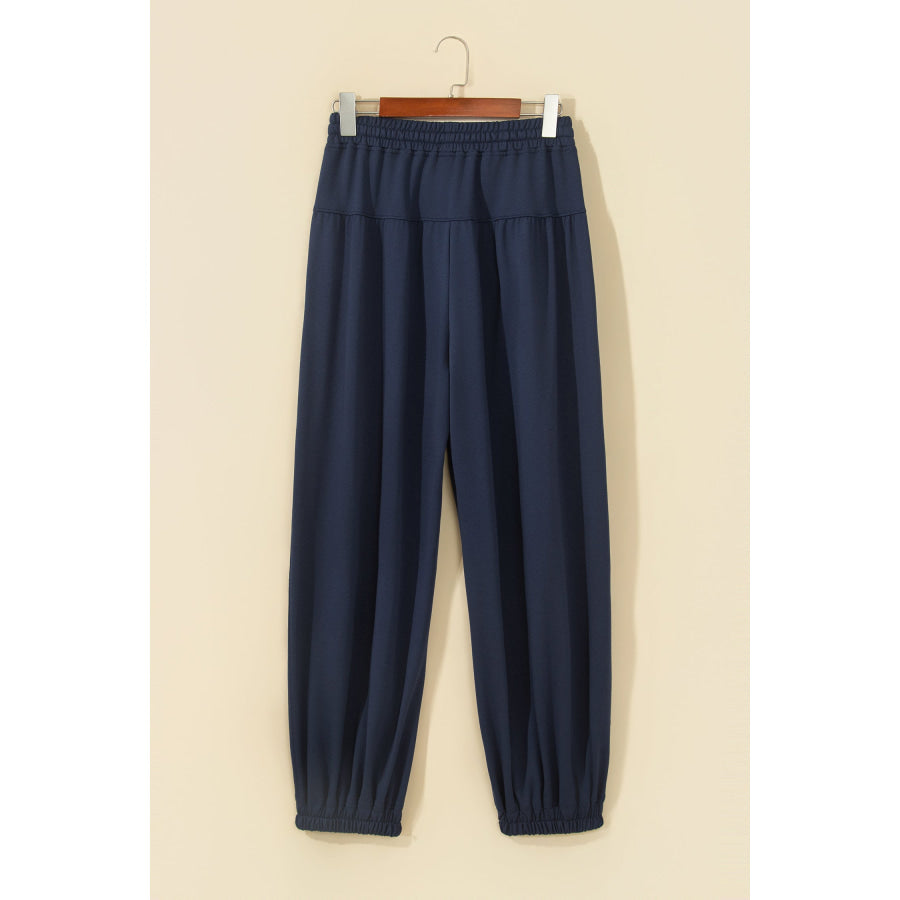 Dirty blue Elastic Waist Drawstring Wide Leg Full Length Pants Bottoms/Pants & Culotte