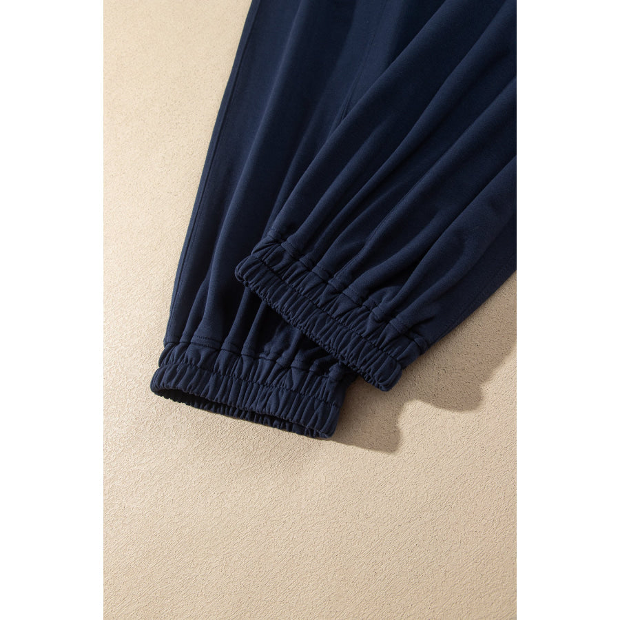 Dirty blue Elastic Waist Drawstring Wide Leg Full Length Pants Bottoms/Pants & Culotte