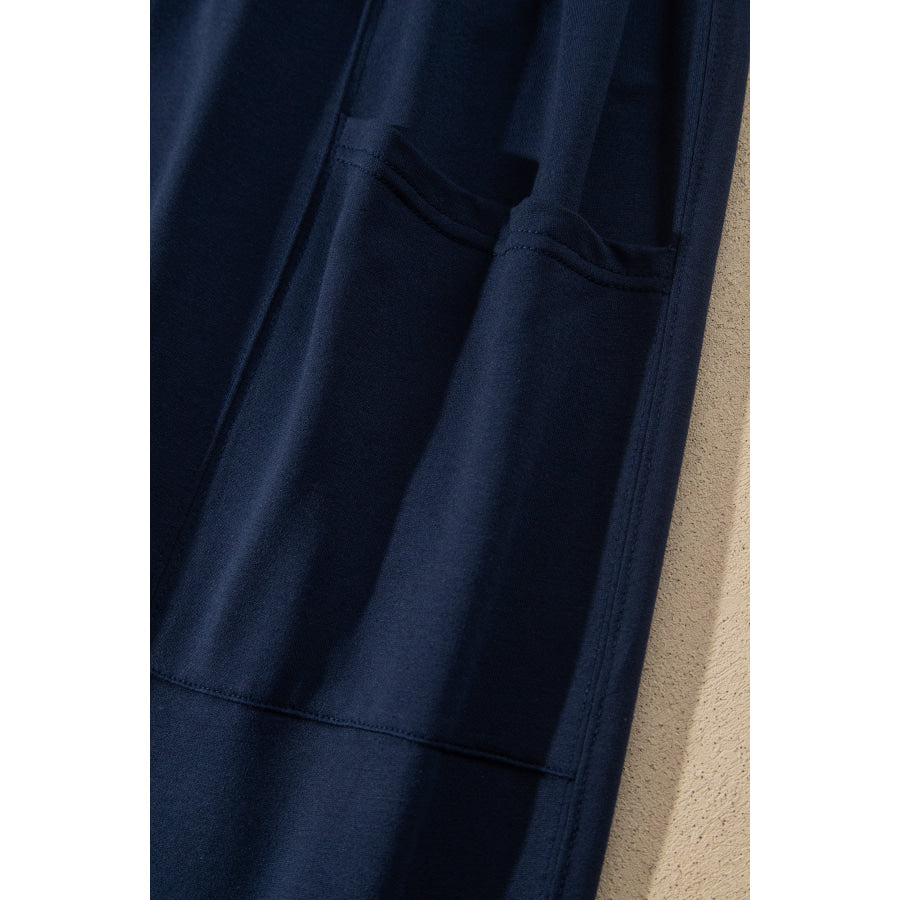 Dirty blue Elastic Waist Drawstring Wide Leg Full Length Pants Bottoms/Pants & Culotte