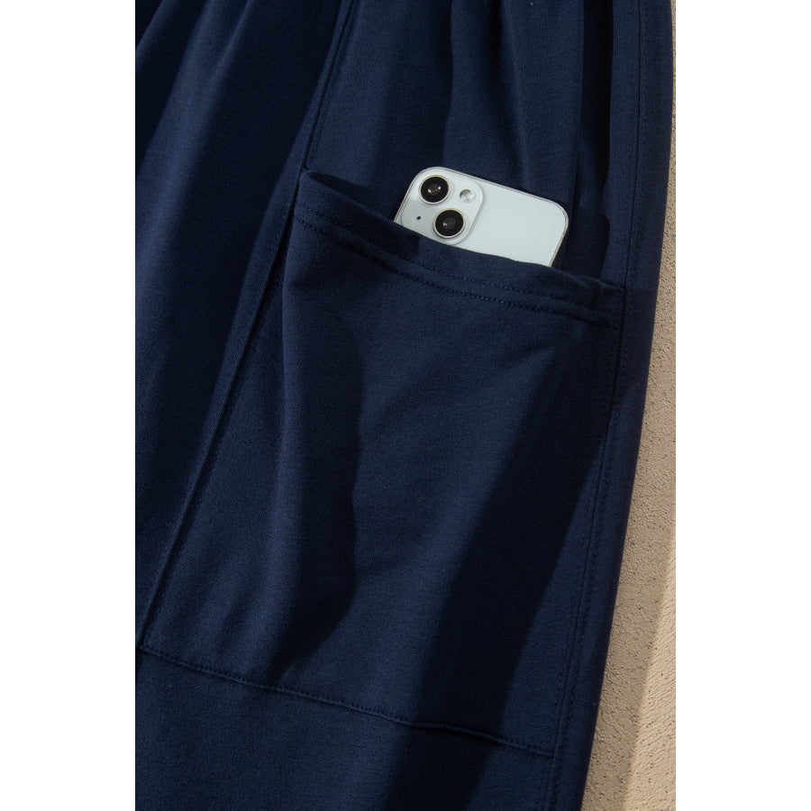 Dirty blue Elastic Waist Drawstring Wide Leg Full Length Pants Bottoms/Pants & Culotte