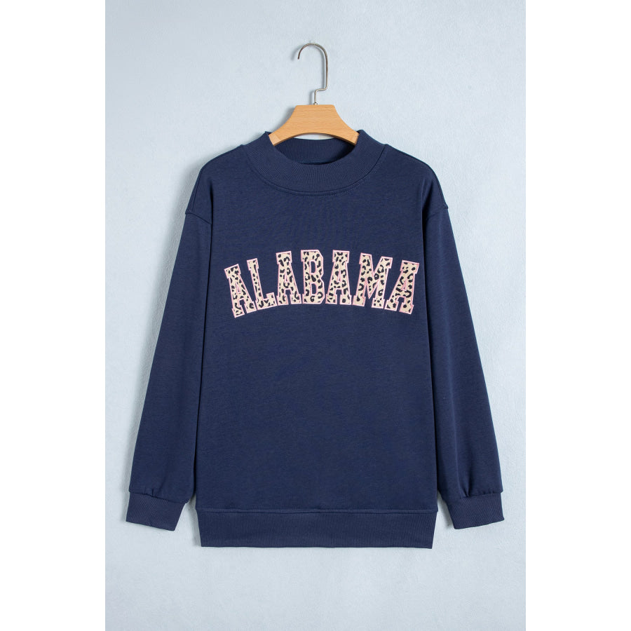 Dirty blue Embroidered Leopard Alabama High Neck Long Sleeve Tunic Sweatshirt Tops/Sweatshirts & Hoodies