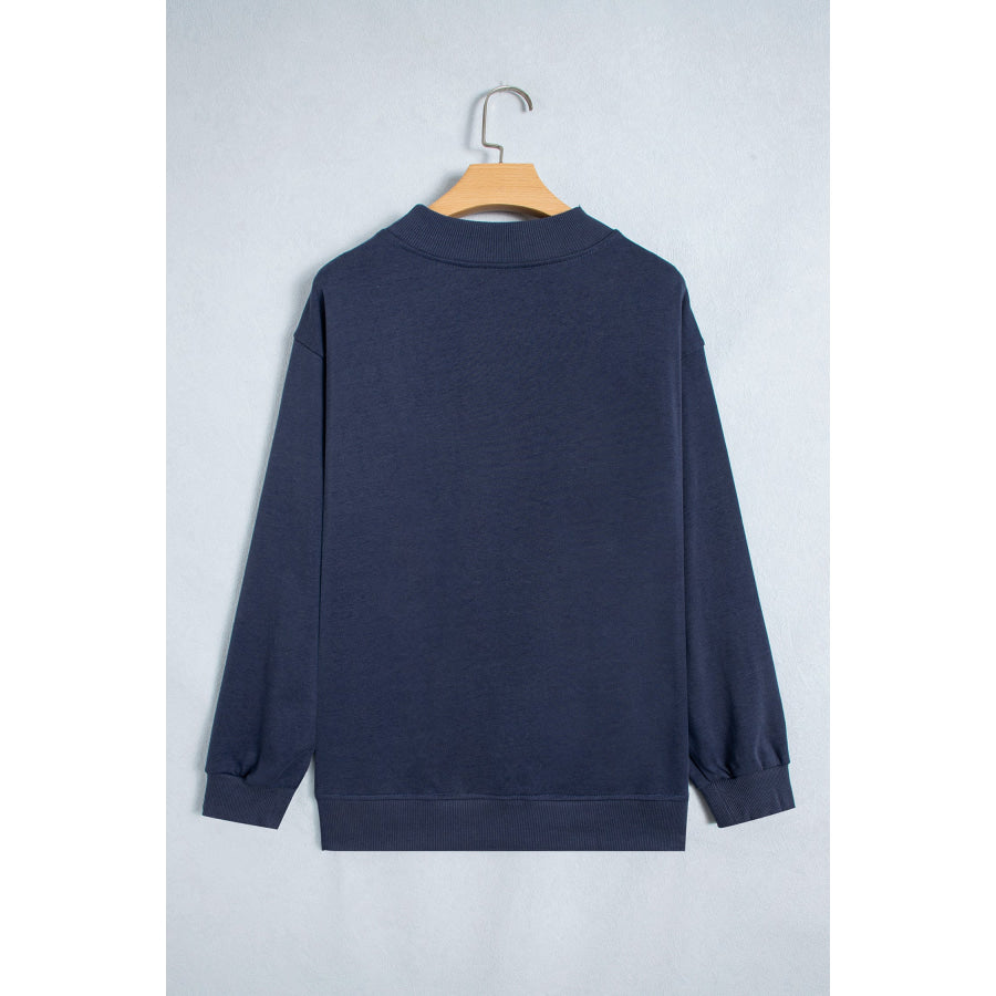 Dirty blue Embroidered Leopard Alabama High Neck Long Sleeve Tunic Sweatshirt Tops/Sweatshirts & Hoodies
