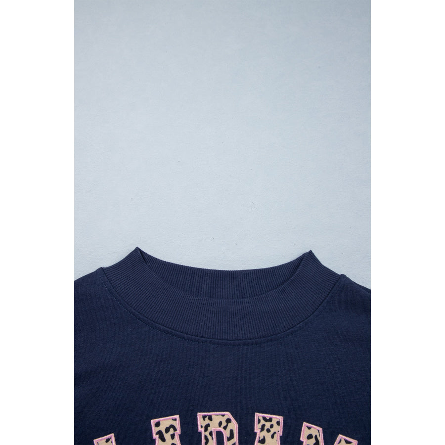 Dirty blue Embroidered Leopard Alabama High Neck Long Sleeve Tunic Sweatshirt Tops/Sweatshirts & Hoodies