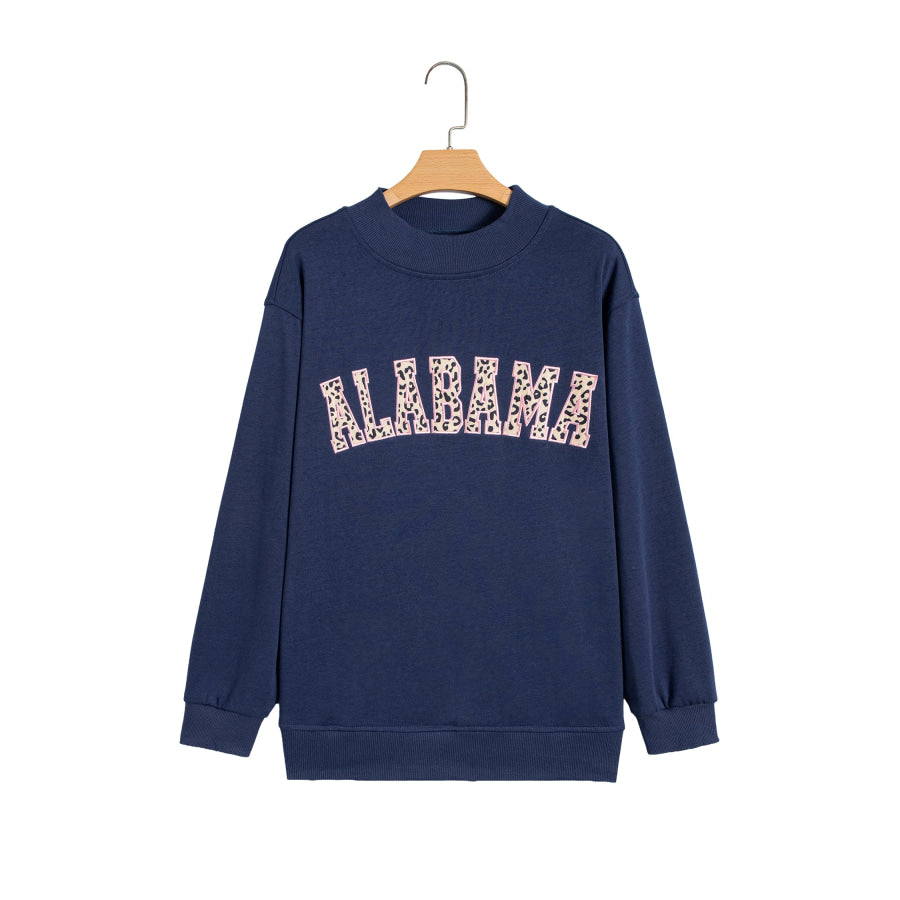 Dirty blue Embroidered Leopard Alabama High Neck Long Sleeve Tunic Sweatshirt Tops/Sweatshirts & Hoodies