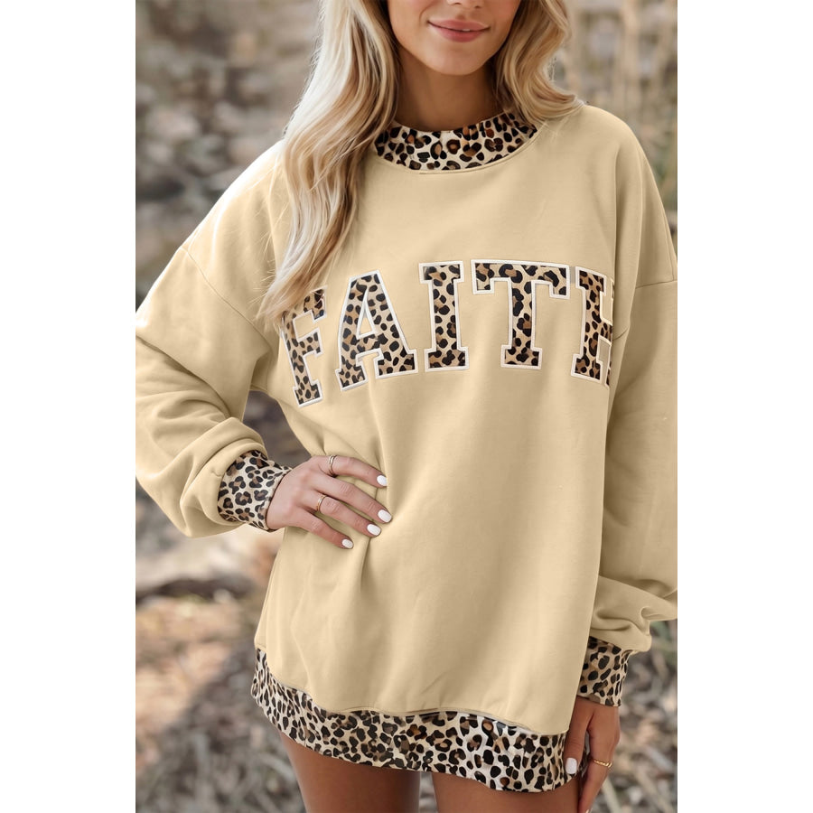Dirty blue Polka Dot Trim High Neck GRACE Letter Graphic Baggy Sweatshirt Parchment / S / 50% Polyester + 50% Cotton Tops/Sweatshirts &
