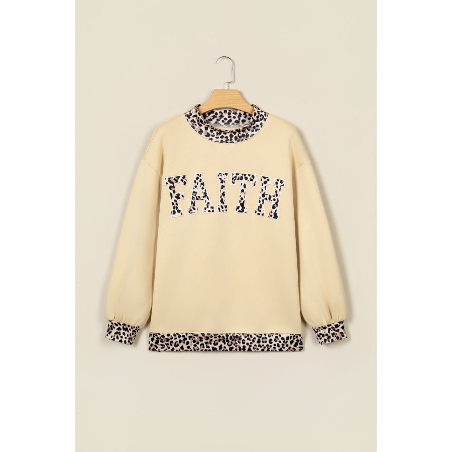 Dirty blue Polka Dot Trim High Neck GRACE Letter Graphic Baggy Sweatshirt Tops/Sweatshirts & Hoodies