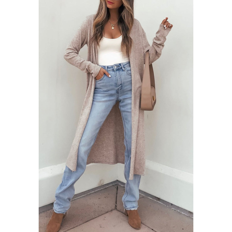 Dirty blue Solid Color Long Sleeve Casual Tunic Shift Cardigan Parchment / S / 80% Polyester + 15% Cotton + 5% Elastane Sweaters &