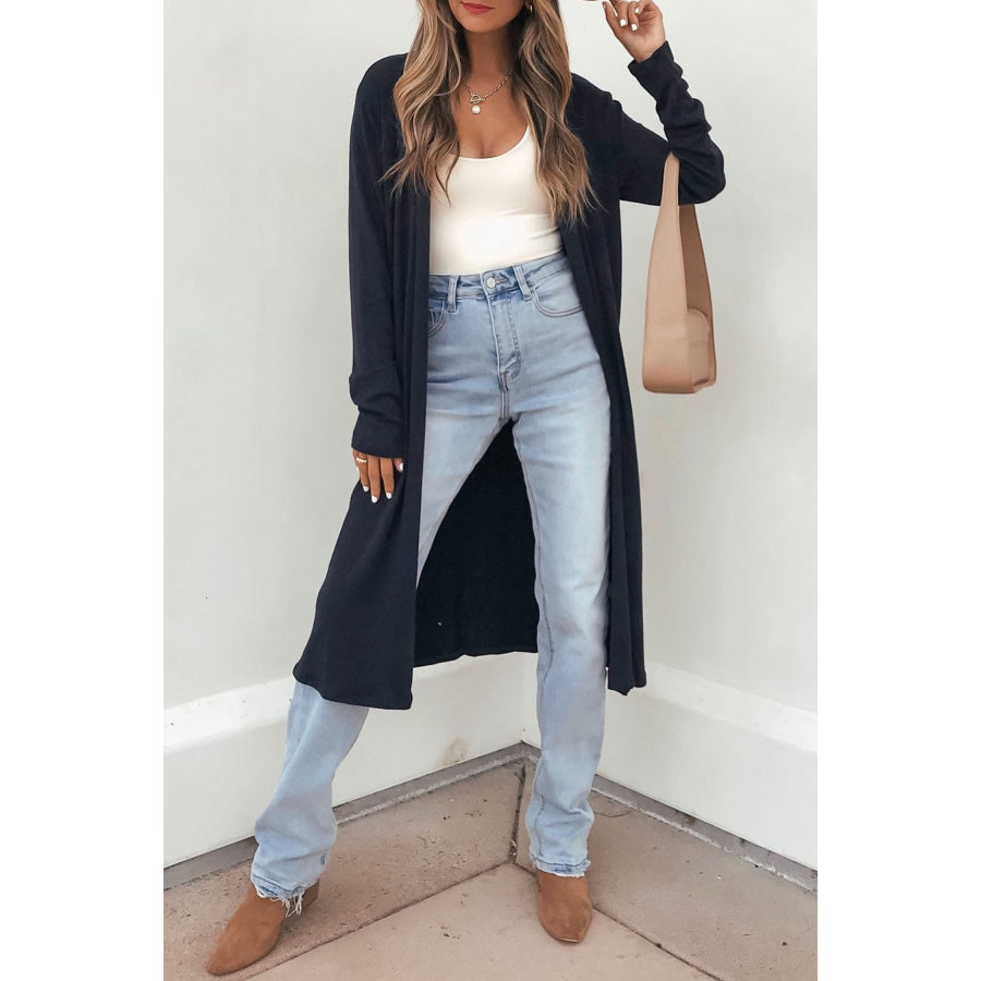 Dirty blue Solid Color Long Sleeve Casual Tunic Shift Cardigan / S / 80% Polyester + 15% Cotton + 5% Elastane Sweaters & Cardigans/Cardigans