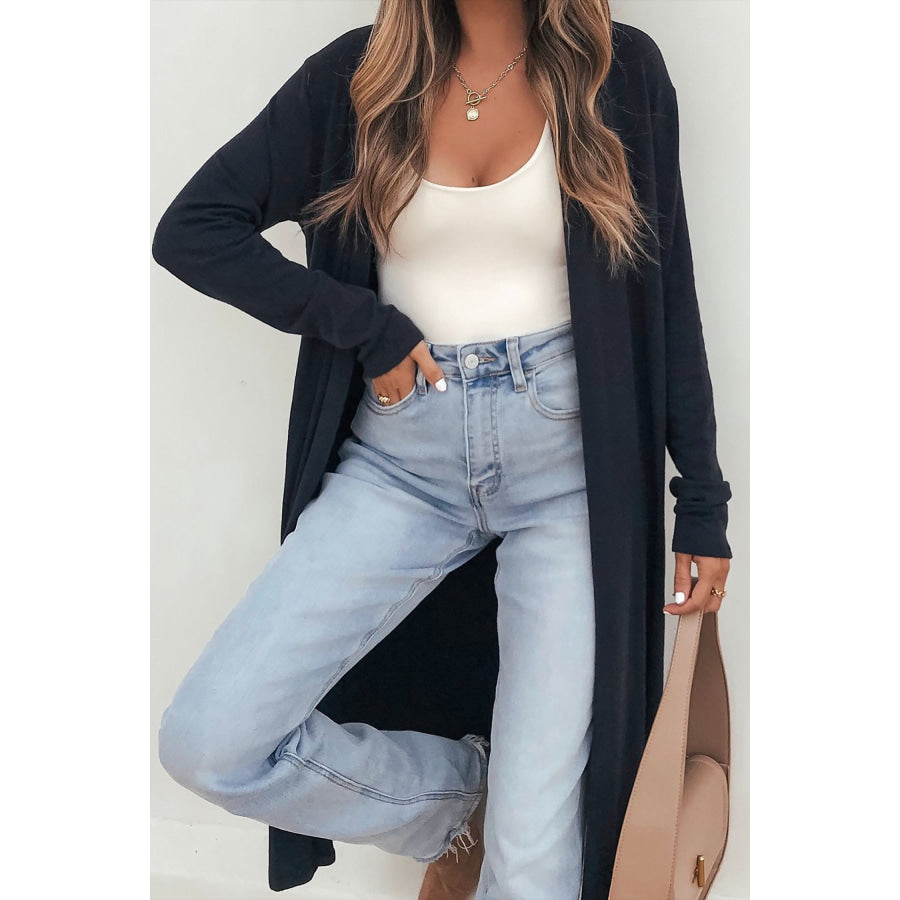 Dirty blue Solid Color Long Sleeve Casual Tunic Shift Cardigan Sweaters & Cardigans/Cardigans