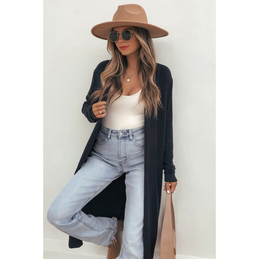 Dirty blue Solid Color Long Sleeve Casual Tunic Shift Cardigan Sweaters & Cardigans/Cardigans