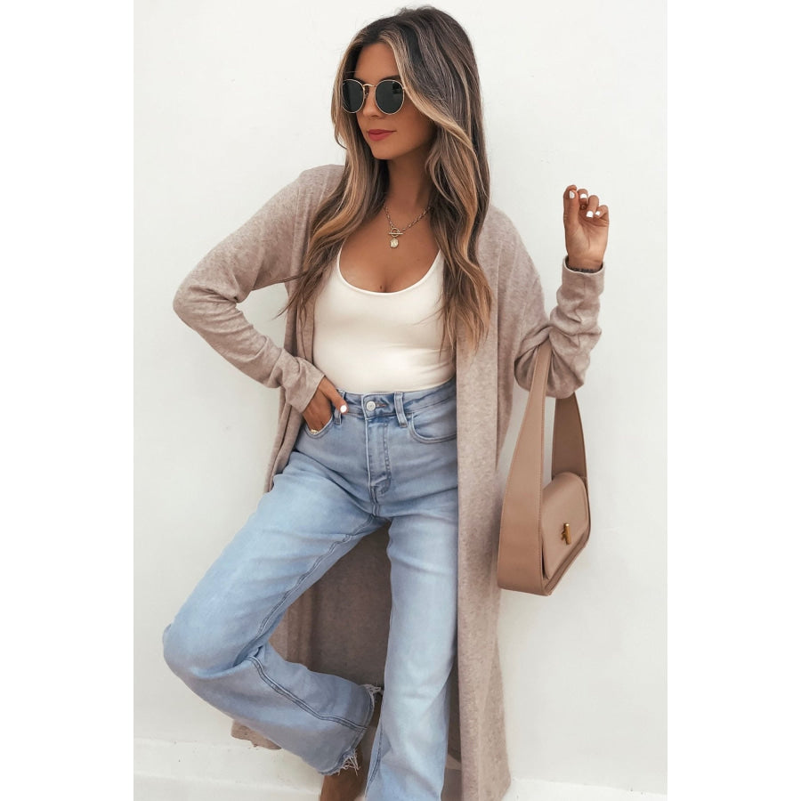 Dirty blue Solid Color Long Sleeve Casual Tunic Shift Cardigan Sweaters & Cardigans/Cardigans