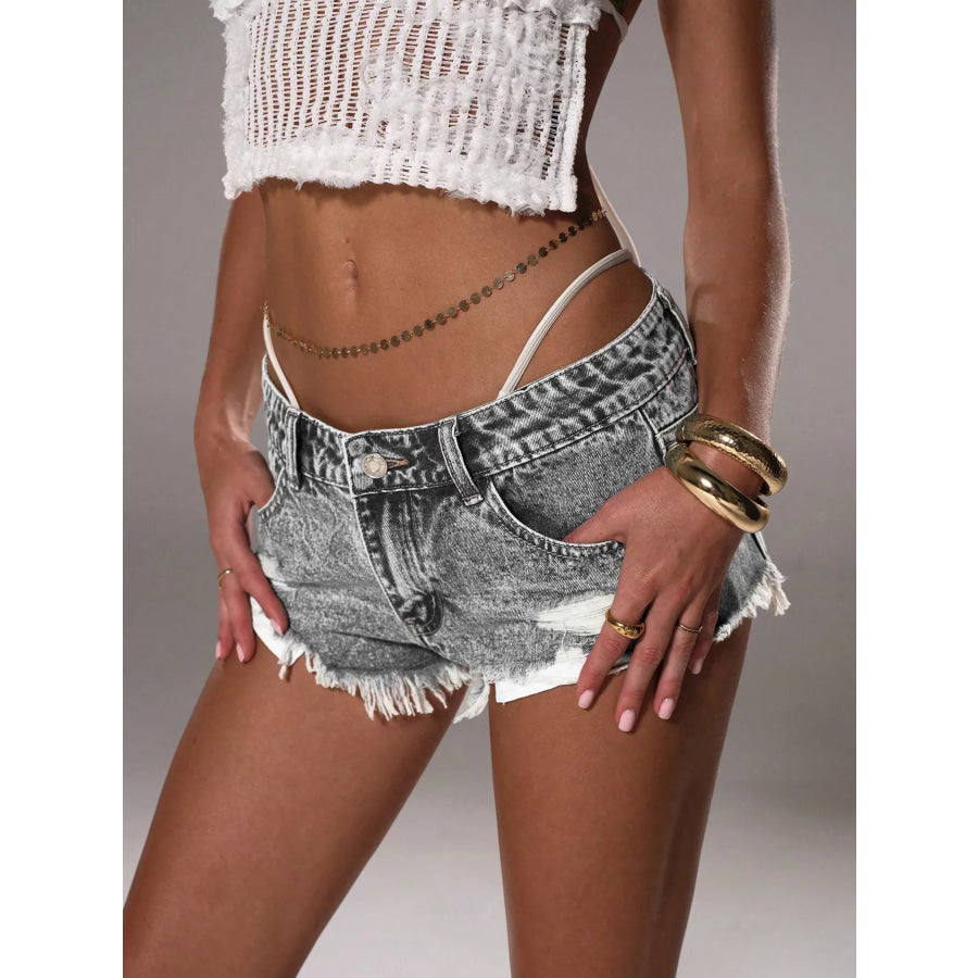 Distressed Acid Wash Denim Shorts Apparel and Accessories